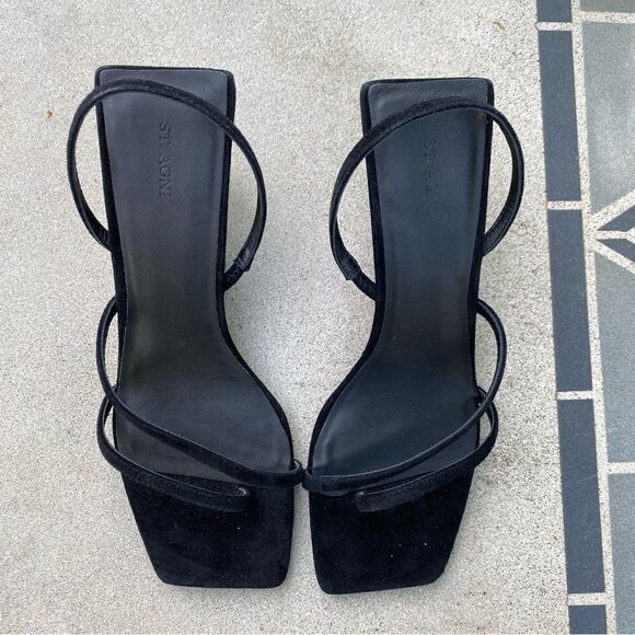 St Agni Spiral Wedge sandals shoes black suede platforms Revolve Sz 9 - Picture 15 of 16